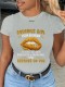 Grey Street Lips Printed Patchwork O Neck T-Shirts