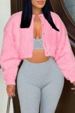 Pink Casual Solid Cardigan O Neck Outerwear