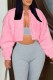 Pink Casual Solid Cardigan O Neck Outerwear