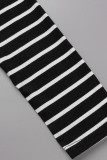 Coffee Casual Striped Print Patchwork O Neck Long Sleeve Two Pieces