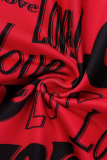 Red Sexy Print Patchwork O Neck Long Sleeve Two Pieces