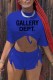 Blue Black Sexy Casual Letter Print Frenulum Slit O Neck Short Sleeve Two Pieces