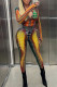 Yellow Sexy Street Print Patchwork Hooded Collar Skinny Jumpsuits