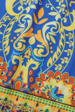 Blue Sexy Print Patchwork V Neck Pencil Skirt Dresses