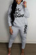Grey Casual Print Patchwork Hooded Collar Long Sleeve Two Pieces