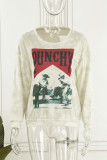 Grey Street Print Patchwork O Neck Tops
