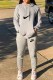 Grey Sportswear Print Letter Hooded Collar Long Sleeve Two Pieces