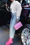 Pink Casual Solid Cardigan O Neck Outerwear