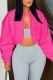 Rose Red Casual Solid Cardigan O Neck Outerwear