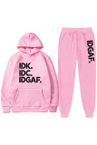 Pink Casual Print Patchwork Hooded Collar Long Sleeve Two Pieces