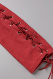 Red Street Solid Bandage Patchwork Zipper Turndown Collar Outerwear