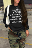 Black Casual Print Letter O Neck Tops
