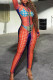 Tangerine Red Sexy Street Print Patchwork Hooded Collar Skinny Jumpsuits