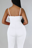 Red Sexy Solid Patchwork Feathers Spaghetti Strap Skinny Jumpsuits