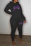 Red Casual Print Letter Hooded Collar Long Sleeve Two Pieces