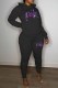 Black Casual Print Letter Hooded Collar Long Sleeve Two Pieces