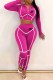 Rose Red Street Print Patchwork Hooded Collar Long Sleeve Two Pieces
