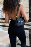 Black Sexy Solid Patchwork Backless Halter Skinny Jumpsuits