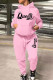 Pink Casual Print Patchwork Hooded Collar Long Sleeve Two Pieces