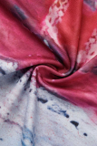 Red Sexy Print Patchwork Square Collar Long Sleeve Two Pieces