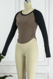 Light Brown Casual Sportswear Solid Patchwork Asymmetrical