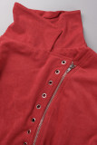 Red Street Solid Bandage Patchwork Zipper Turndown Collar Outerwear