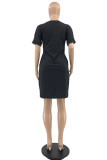 Grey Fashion Casual Solid Basic V Neck Short Sleeve Dress