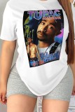 Red Street Print Patchwork O Neck T-Shirts