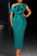 Lake Green Elegant Solid Patchwork Appliques Oblique Collar Dresses