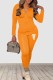 Orange Casual Print Letter Hooded Collar Long Sleeve Two Pieces