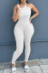 White Casual Sportswear Solid Patchwork Oblique Collar Skinny Jumpsuits