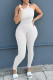 White Casual Sportswear Solid Patchwork Oblique Collar Skinny Jumpsuits