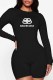 Black Casual Print Letter O Neck Rompers