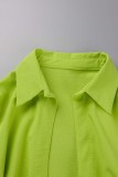 Mustard Green Sexy Casual Solid Patchwork Turndown Collar Long Sleeve Dresses