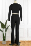 Black Sexy Casual Solid Hollowed Out O Neck Long Sleeve Two Pieces