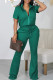 Green Casual Solid Patchwork Basic Zipper Collar Short Sleeve Two Pieces