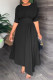 Black Casual Print Patchwork Fold O Neck Straight Dresses