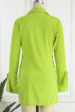 Mustard Green Sexy Casual Solid Patchwork Turndown Collar Long Sleeve Dresses