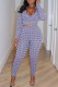 Purple Sexy Print Patchwork Zipper Collar Long Sleeve Two Pieces