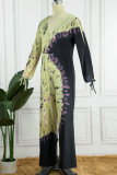 Yellow Elegant Print Bandage Hollowed Out Patchwork V Neck Straight Jumpsuits(Without Belt)