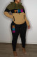 Ink Green Casual Print Patchwork Hooded Collar Long Sleeve Two Pieces