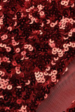 Red Sexy Solid Sequins Patchwork Feathers Off the Shoulder One Step Skirt Dresses