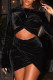 Black Sexy Solid Hollowed Out Patchwork Fold O Neck One Step Skirt Dresses
