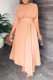 Apricot Pink Casual Print Patchwork Fold O Neck Straight Dresses
