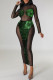 Green Sexy Solid Sequins Patchwork Half A Turtleneck Pencil Skirt Dresses