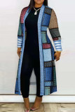 Blue Sexy Street Print Patchwork Cardigan Collar Outerwear