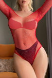 Rose Red Sexy Solid Patchwork See-through Mesh Valentines Day Lingerie