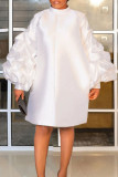 White Casual Solid Patchwork Fold O Neck Straight Dresses
