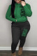 Green Casual Print Patchwork Hooded Collar Long Sleeve Two Pieces