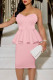 Pink Casual Elegant Solid Patchwork Flounce Strapless One Step Skirt Dresses